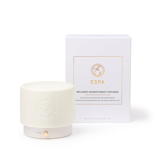 ESPA wellness aromatherapy diffuser with packaging on a white background