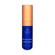 Blue serum bottle with orange cap on a white background