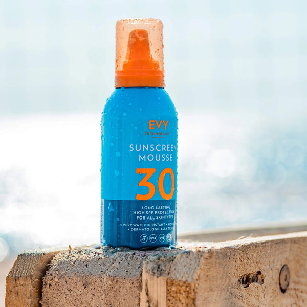 EVY SPF mousse applied to skin for lightweight sun protection
