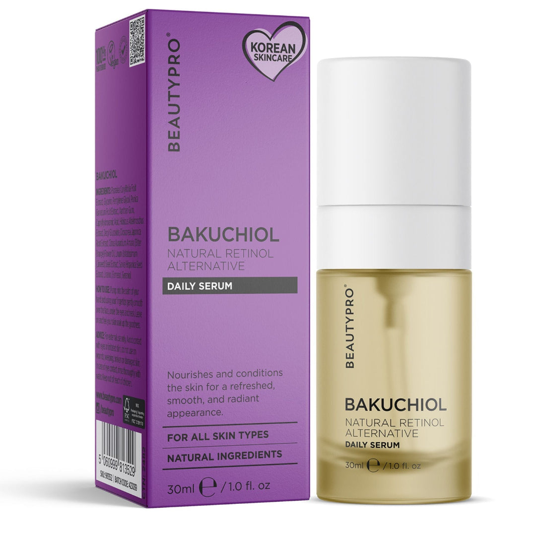 BeautyPro Bakuchiol daily serum with packaging on a white background