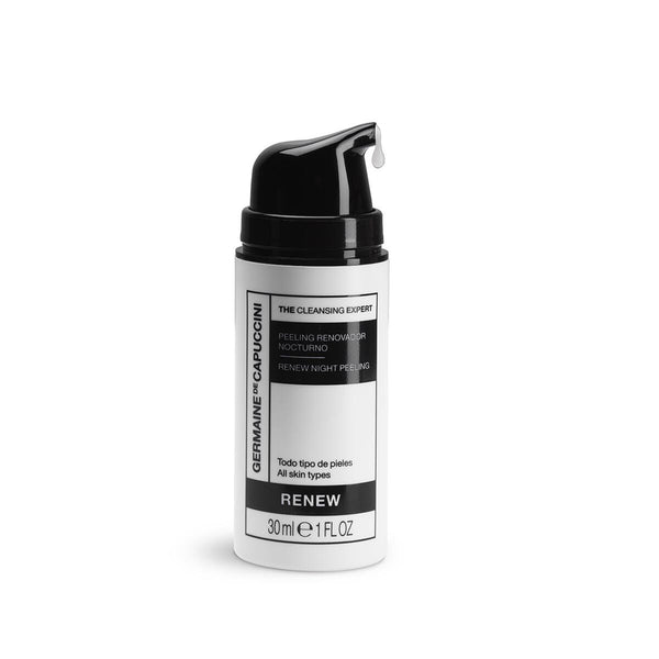 Skincare bottle with black cap and white label on a white background