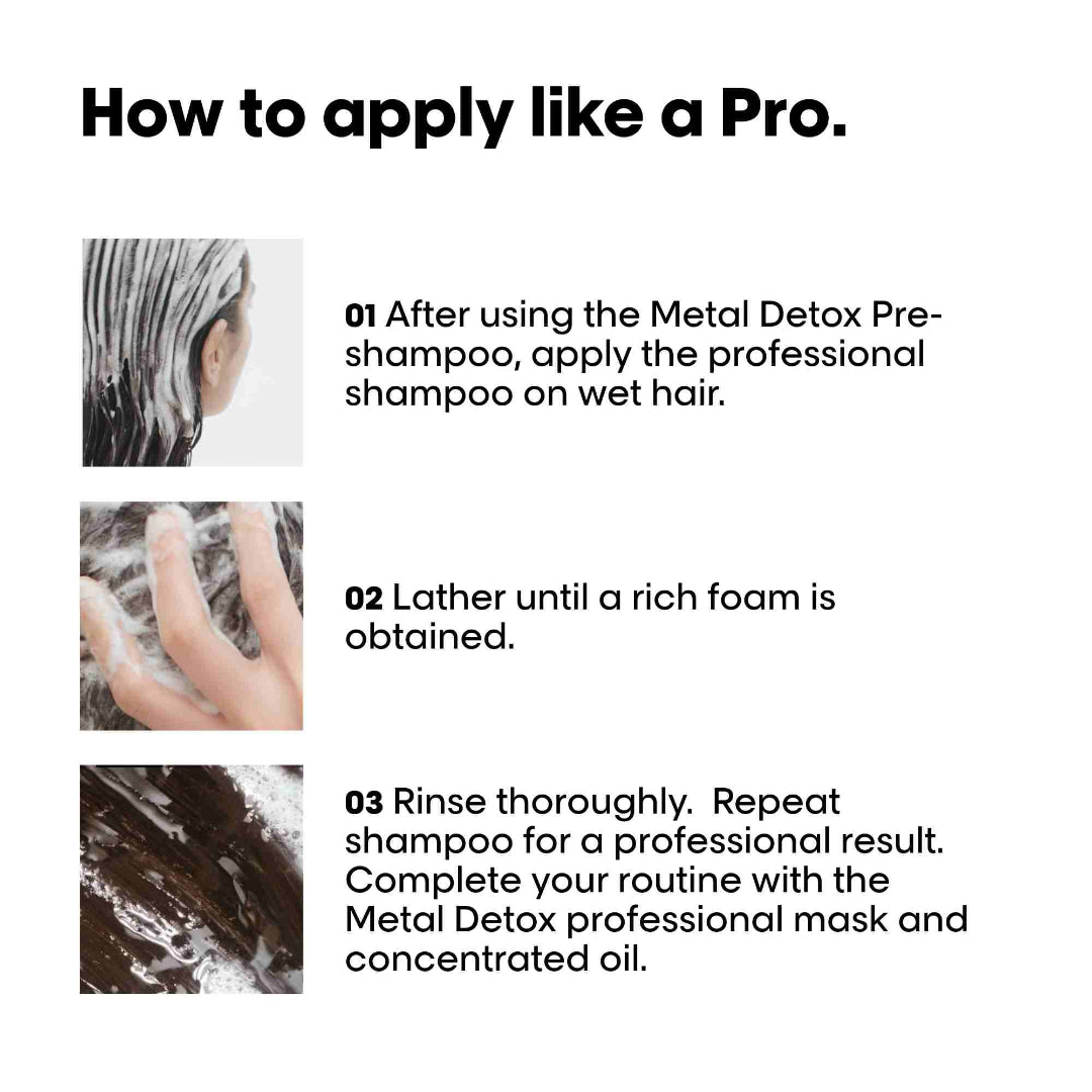 Instructions on how to apply hair care products with images and text.