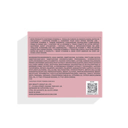 The back of a pink supplement bottle showing detailed Spanish text, ingredients, manufacturer information for Germainde Capcicin, and a QR code on a white background.
