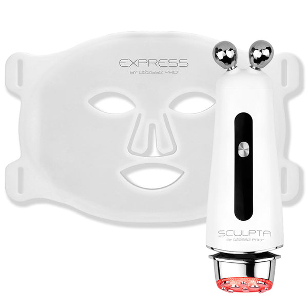 White facial mask device with LED lights on a white background