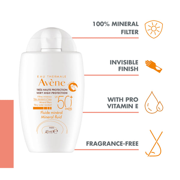 Avène Very High Protection Mineral Fluid SPF50+ Sun Cream for Intolerant Skin 40ml
