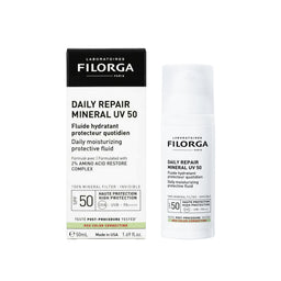 Filorga Daily Repair Mineral UV 50 skincare product packaging on a white background