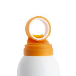 Close-up of a white bottle with an orange cap on a white background
