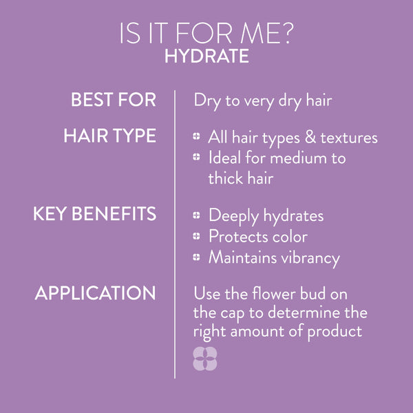 Product information card for hair care product on a purple background