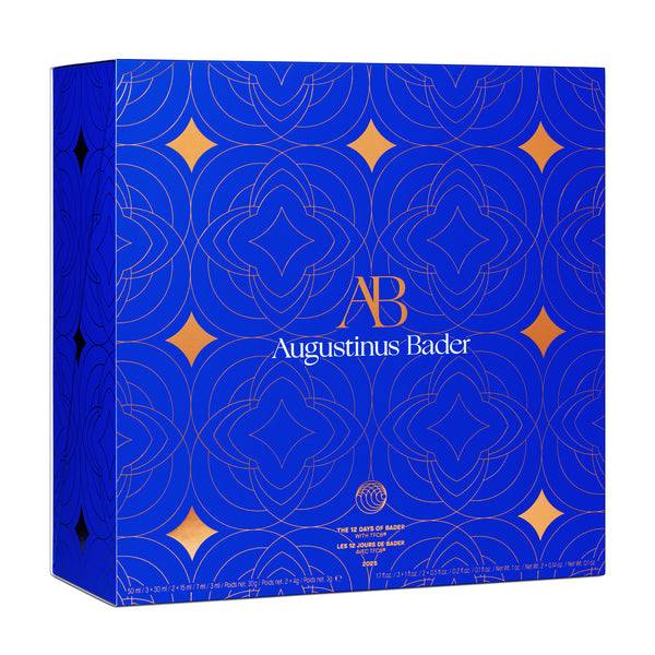 Blue packaging box with gold patterns and 'Augustinus Bader' branding