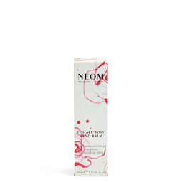 Neom hand balm packaging with floral design on a white background