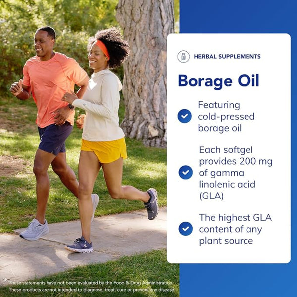 Two people running outdoors with a supplement product panel on the right.