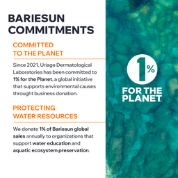 Bariesun commitments to environmental causes with 1% for the Planet initiative on a green and white background.