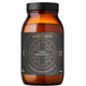 An amber glass supplement jar with a black lid and a black label featuring gold text and a geometric cross design. The label reads 'ANCIENT+BRAVE' and 'TRUE CREATINE+'.