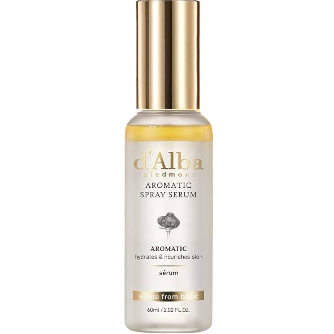 d'Alba aromatic spray serum bottle on a white background