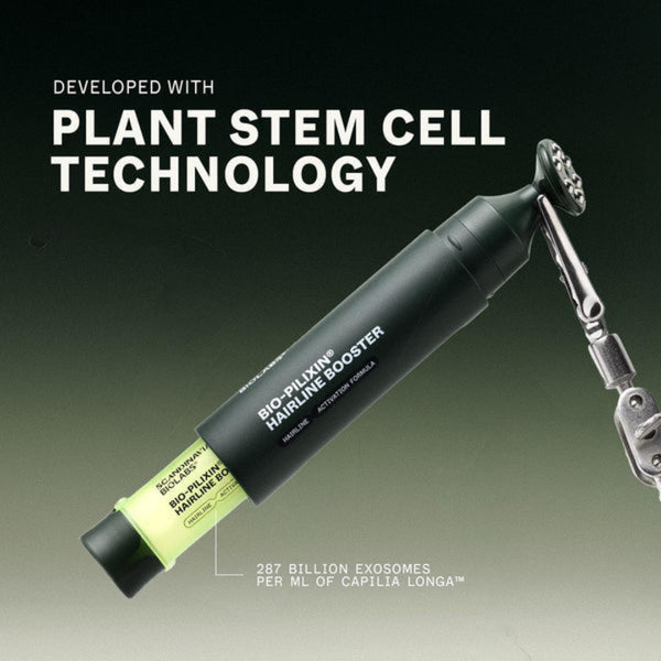 Hairline booster with plant stem cell technology on a gradient background