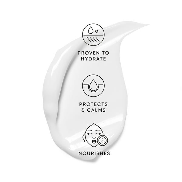 White cream with icons and text on a white background