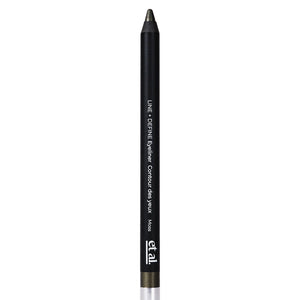 Eyeliner pencil with black casing and silver tip on a white background