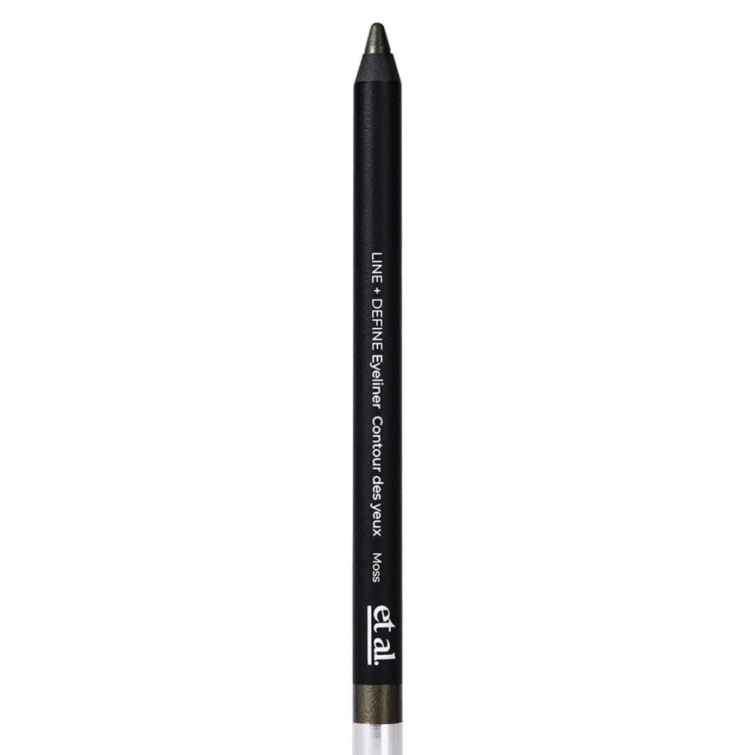 Eyeliner pencil with black casing and silver tip on a white background