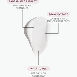 Hair product with baobab seed extract and agave extract labeled on a white background
