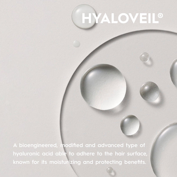 Hyaloveil product with droplets on a light gray background
