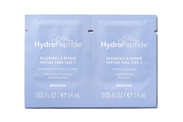 HydroPeptide resurface and repair peptide pads packaging on a white background