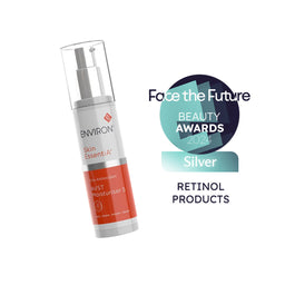 Skincare product with 'Face the Future Beauty Awards 2024' silver award on a white background