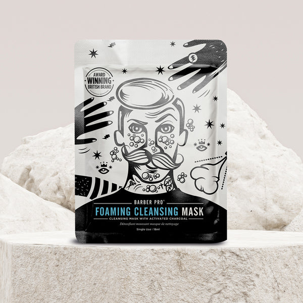 Barber Pro foaming cleansing mask packaging on a white background