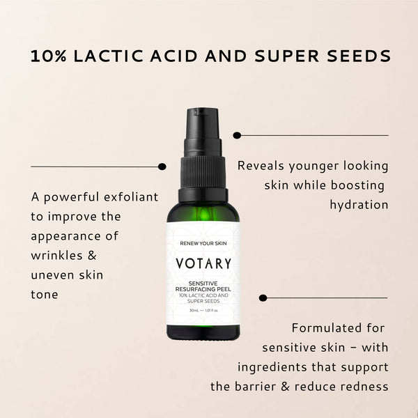 Votary Sensitive Resurfacing Peel, 10% Lactic Acid and Super Seeds 30ml