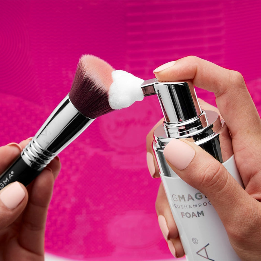 Sigma Beauty SigMagic Brushampoo Foam being applied to a brush