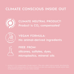Product label with climate conscious features on a pink background