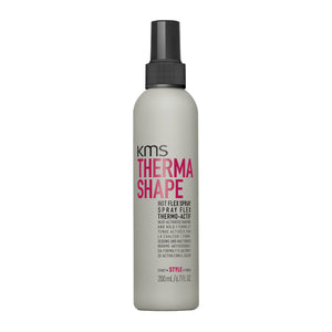 KMS Therma Shape hair spray bottle on a white background