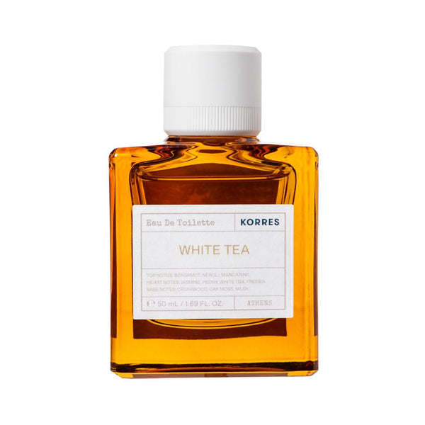 Korres White Tea Eau de Toilette bottle on a white background