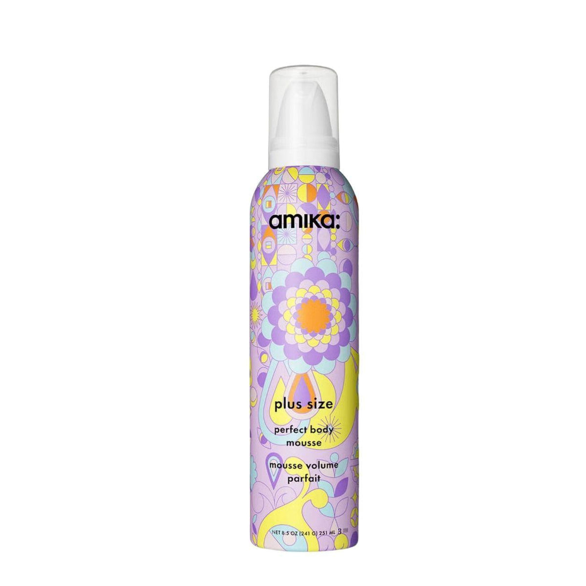 Amika floral-patterned mousse can on a white background