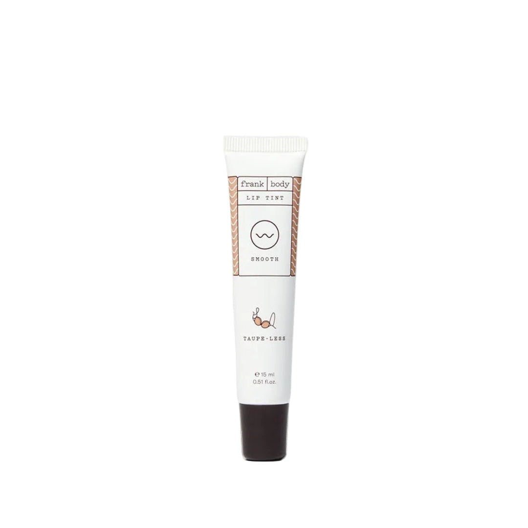 Tube of frank body lip tint on a white background