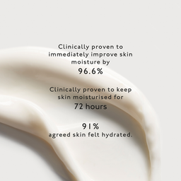 Text on a beige background about skin moisture improvement and hydration levels.