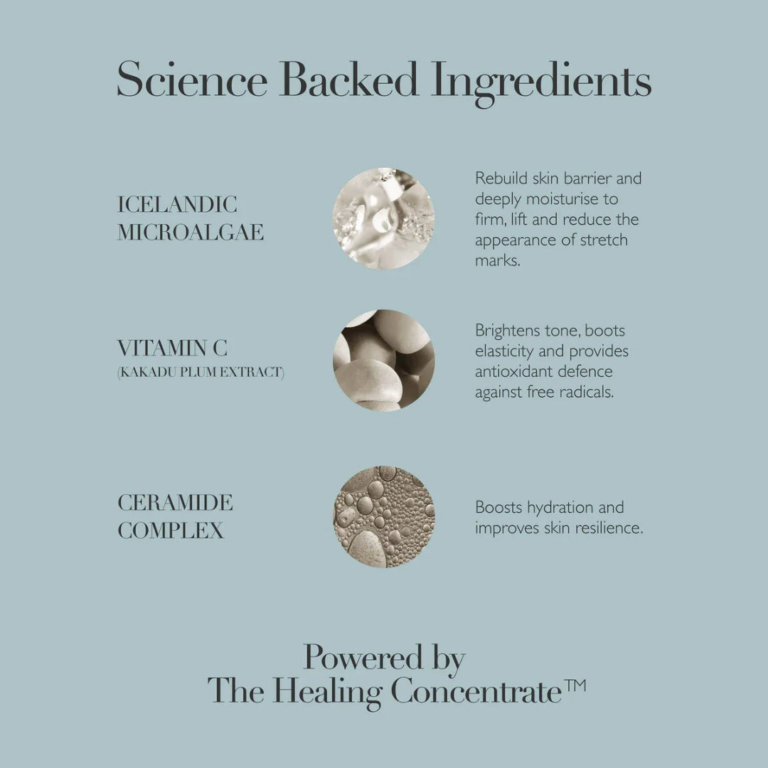 Science-backed ingredients with icons and descriptions on a light blue background