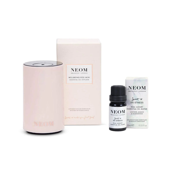 NEOM Wellbeing Pod Mini (Nude) and Real Luxury De-Stress Essential Oil Blend Duo