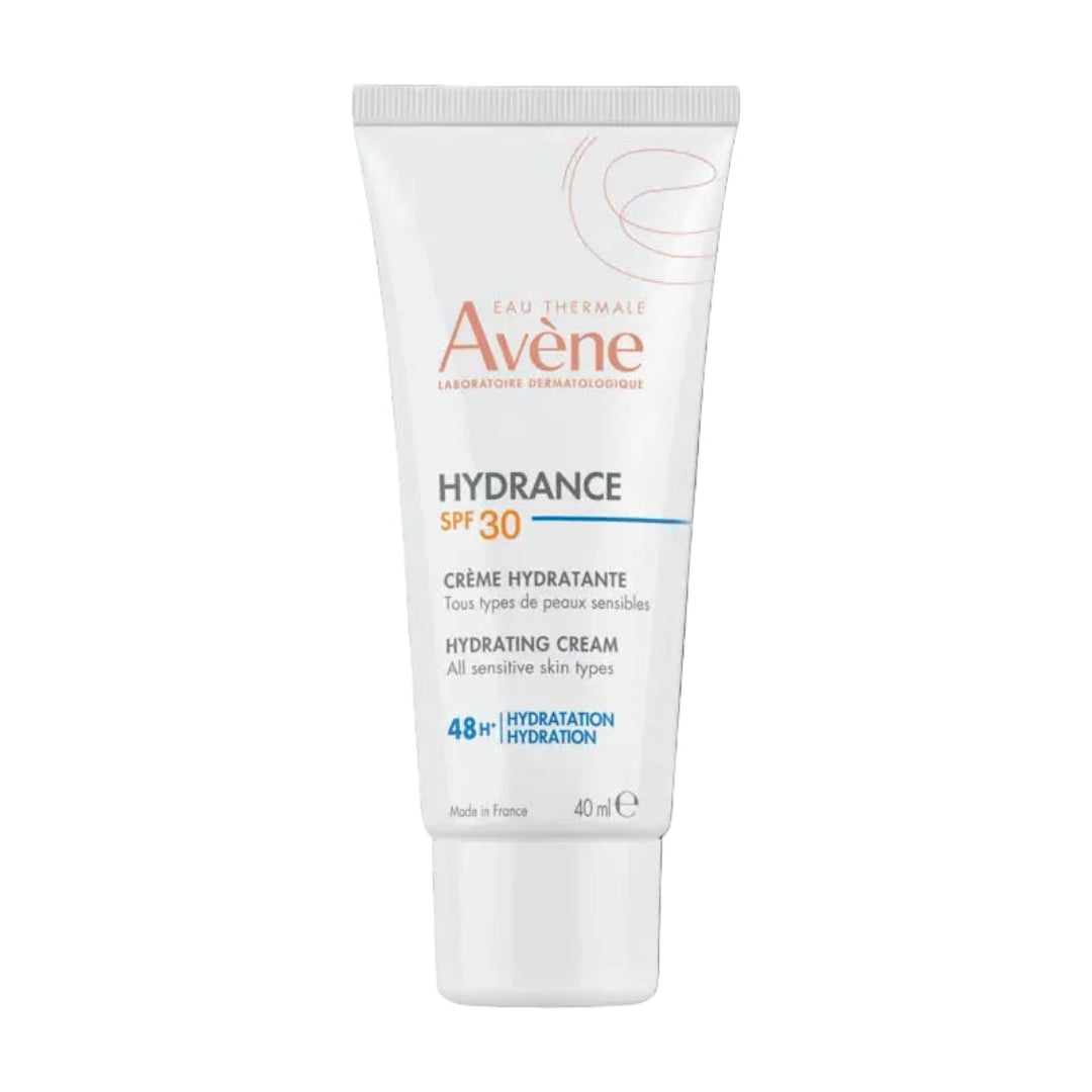 Avene Hydrance SPF 30 hydrating cream tube on a white background