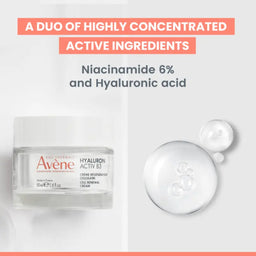 Avene skincare product with text about active ingredients on a white background