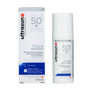 White Ultrasun Anti-Pigmentation Face SPF 50+ bottle with white box