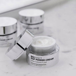 BIOEFFECT EGF Power Cream on a marble surface with no lid