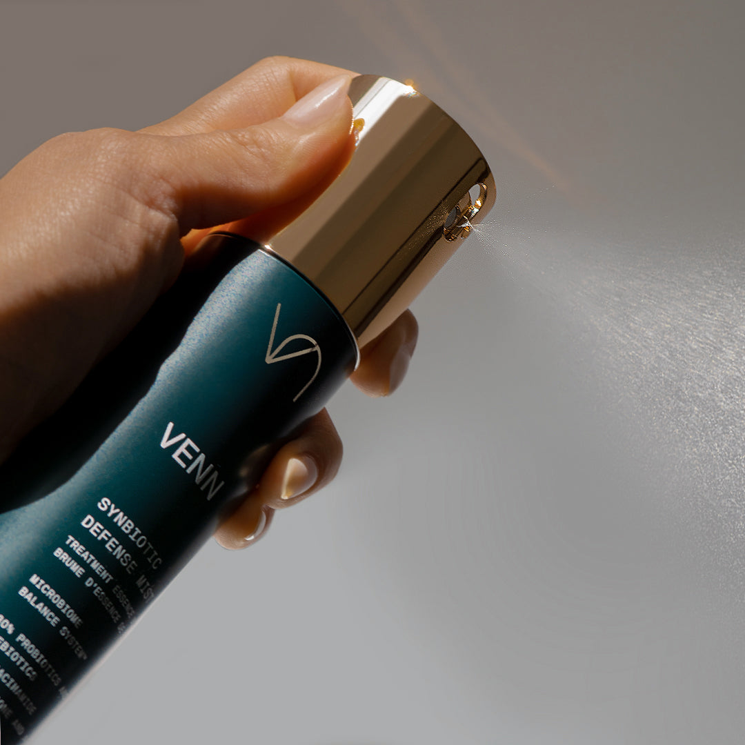 VENN Skincare Synbiotic Defense Mist 100ml being sprayed