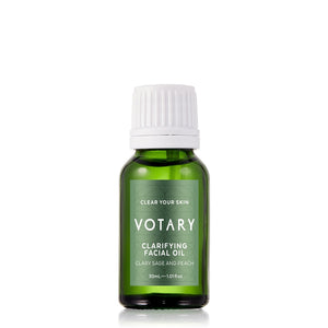 Green VOTARY Clarifying Facial Oil - Clary Sage and Peach bottle